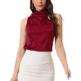 thumbnail image 1 of INSPIRE CHIC Women's Halter Neck Satin Tops Elegant Sleeveless Summer Top S Burgundy, 1 of 5