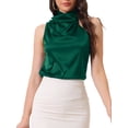 thumbnail image 1 of INSPIRE CHIC Women's Halter Neck Satin Tops Elegant Sleeveless Summer Top S Dark Green, 1 of 5