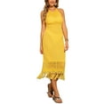 thumbnail image 1 of INSPIRE CHIC Women's Halter Neck Sleeveless See Through See Through Crochet Beach Dresses XS Yellow, 1 of 6