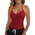 thumbnail image 1 of INSPIRE CHIC Women's Halter Neck Wireless Padded Tight Tank Top Adjustable Spaghetti Straps Cropped Sport Camisoles S Dark Red, 1 of 6