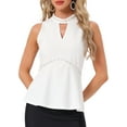 thumbnail image 1 of INSPIRE CHIC Women's Halter Tops Beaded Mock Neck Keyhole Sleeveless Cocktail Peplum Blouse L White, 1 of 5