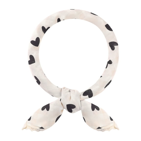 INSPIRE CHIC Women's Heart Printed Cotton Linen Scarves, Cute Retro Lace Trim Square Headscarf Neckerchief 23.6x23.6" Beige