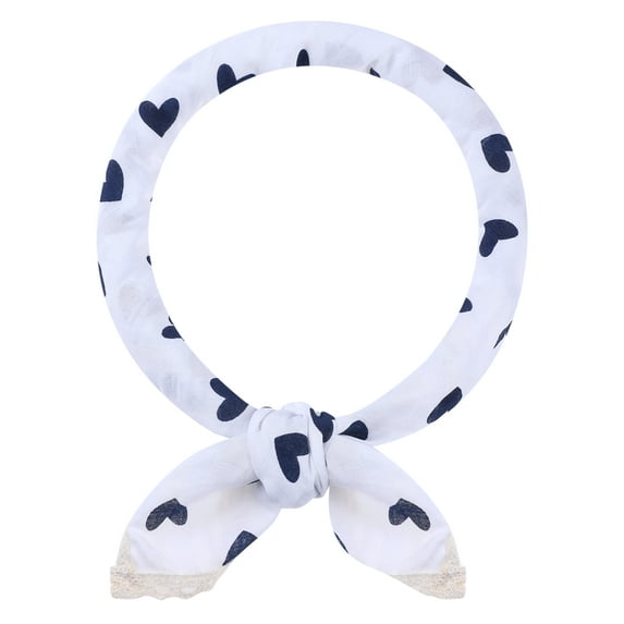 INSPIRE CHIC Women's Heart Printed Cotton Linen Scarves, Cute Retro Lace Trim Square Headscarf Neckerchief 23.6x23.6" White