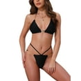 thumbnail image 1 of INSPIRE CHIC Women's Heart Rhinestones Chain Linked Bikini Sets, 2 Piece Halter Top Triangle Bottoms Swimwear Bathing Suits X-Small Black, 1 of 5