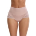thumbnail image 1 of INSPIRE CHIC Women's Underpants Satin High Waisted Lace Trimmed Tummy Control Underwear Briefs  M Beige, 1 of 5
