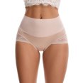 thumbnail image 1 of INSPIRE CHIC Women's Underpants Satin High Waisted Lace Trimmed Tummy Control Underwear Briefs  M Pink, 1 of 5