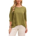 thumbnail image 1 of INSPIRE CHIC Women's High Low Tops 3/4 Sleeve Crewneck Asymmetrical Casual Loose Shirt Dressy Summer Tunic Blouse S Olive Green, 1 of 5