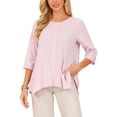 thumbnail image 1 of INSPIRE CHIC Women's High Low Tops 3/4 Sleeve Crewneck Casual Button Asymmetrical Loose Shirt Summer Tunic Blouse S Pink, 1 of 6