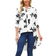 thumbnail image 1 of INSPIRE CHIC Women's High Low Tops 3/4 Sleeve V Neck Floral Asymmetrical Loose Button Down Shirt Dressy Casual Blouse S White, 1 of 5