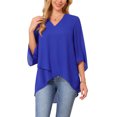 thumbnail image 1 of INSPIRE CHIC Women's High Low Tops Dressy Casual 3/4 Bell Sleeve V Neck Asymmetrical Hem Shirt Chiffon Blouse M Royal Blue, 1 of 6