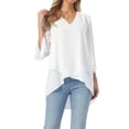thumbnail image 1 of INSPIRE CHIC Women's High Low Tops Dressy Casual 3/4 Bell Sleeve V Neck Asymmetrical Hem Shirt Chiffon Blouse S Whites, 1 of 6