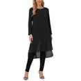 thumbnail image 1 of INSPIRE CHIC Women's High Low Tops Scoop Neck Chiffon Blouse Asymmetrical Loose Shirt Long Sleeve Side Split Casual Tops S Black, 1 of 6