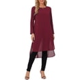 thumbnail image 1 of INSPIRE CHIC Women's High Low Tops Scoop Neck Chiffon Blouse Asymmetrical Loose Shirt Long Sleeve Side Split Casual Tops XL Wine Red, 1 of 6
