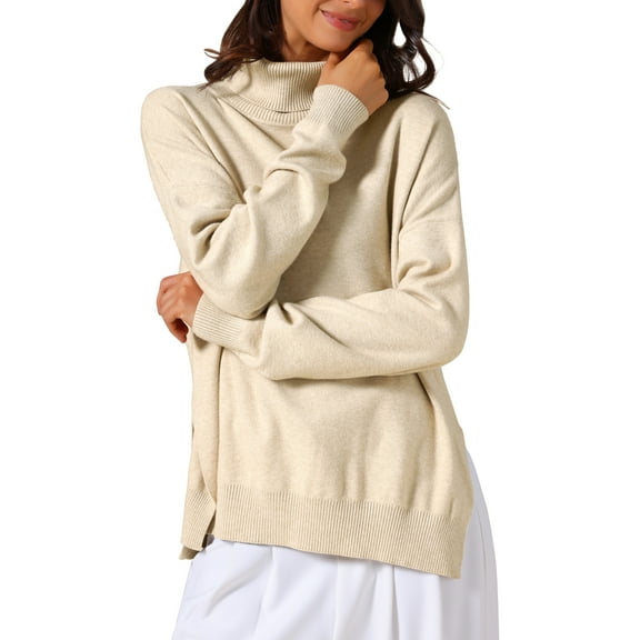 INSPIRE CHIC Women's High Neck Sweater Pullover Tops for Stylish Winter Wardrobe 2XL Light Khaki