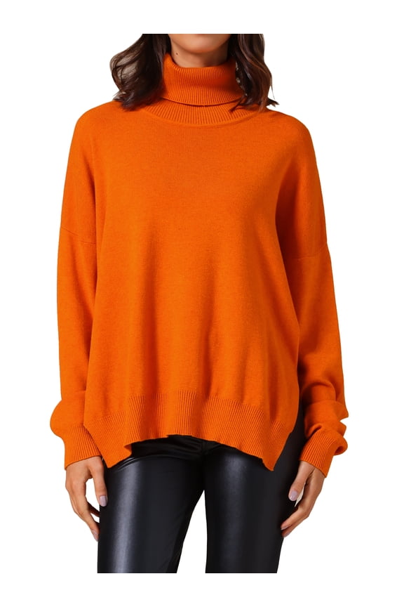 Women's High Neck Sweater Pullover Tops for Stylish Winter Wardrobe 2XL Orange