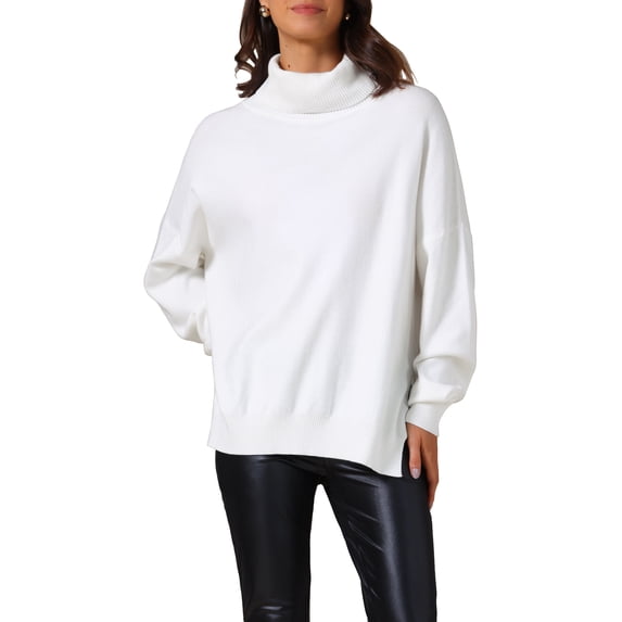 INSPIRE CHIC Women's High Neck Sweater Pullover Tops for Stylish Winter Wardrobe 2XL White