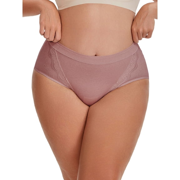 INSPIRE CHIC Women's High Rise Cotton Underwear Full Coverage Lace Briefs 3X-Large Red