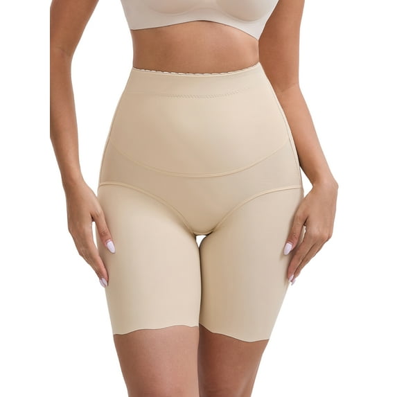 INSPIRE CHIC Women's High Rise Tummy Control Shaping Boyshorts Ice Silk Traceless Elastic Hip-Lifting Thigh Slimmers 3XL Beige