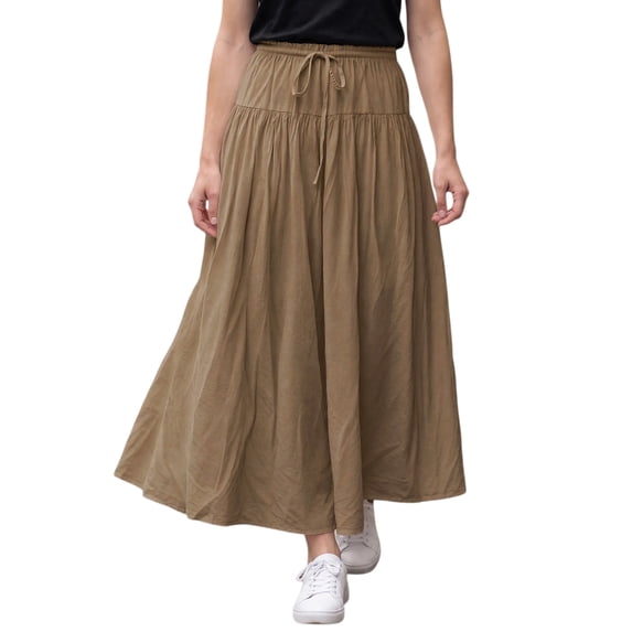 INSPIRE CHIC Women's High Waist Drawstring Solid Skirt Pants for All Seasons and Casual Wear with Versatile Styling Options L Khaki