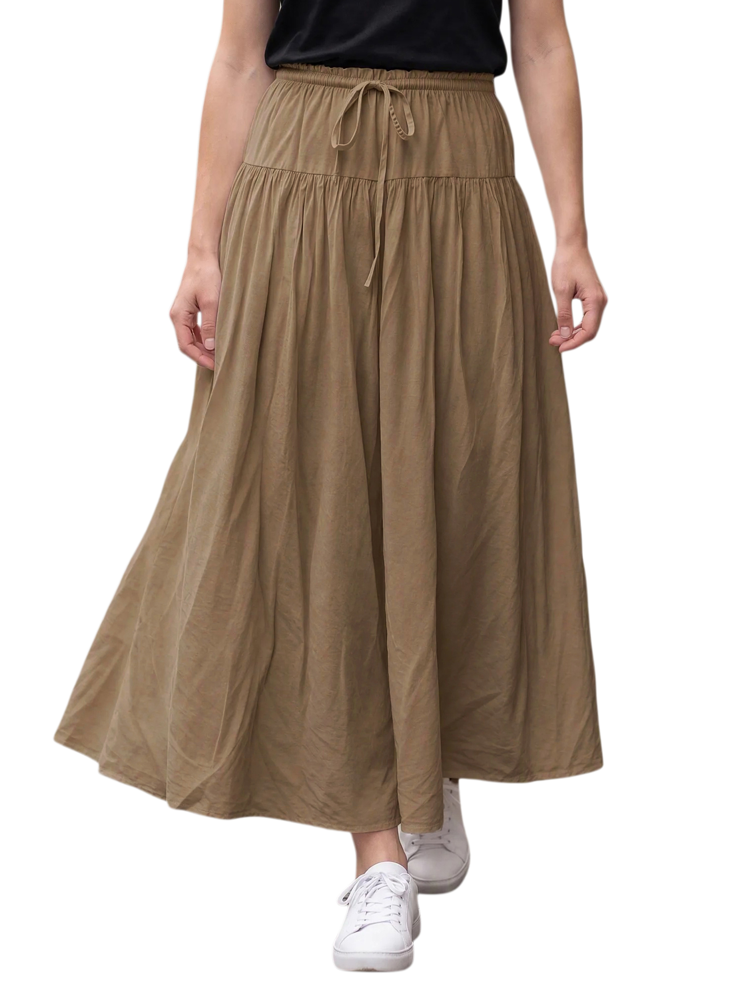 INSPIRE CHIC Women's High Waist Drawstring Solid Skirt Pants for All Seasons and Casual Wear with Versatile Styling Options L Khaki