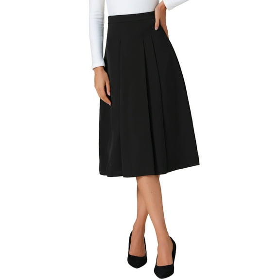 INSPIRE CHIC Women's High Waist Fall Work Office A-Line Pleated Midi Skirt M Black