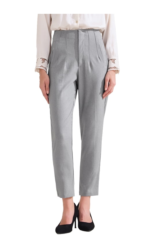 Women's High Waisted Packets Business Work Office Casual Long Pants XL Light Grey