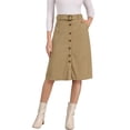 thumbnail image 1 of INSPIRE CHIC Women's Corduroy Skirt Back to School High Waist Button Front Belted Midi Skirt Tan XS, 1 of 6