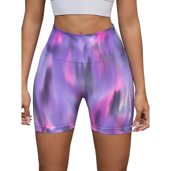 INSPIRE CHIC Women's High Waist Tie Dye Biker Shorts Tummy Control Workout Running Thigh Slimmer L Purple Pink