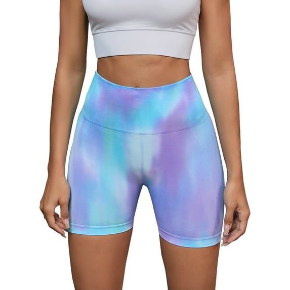 INSPIRE CHIC Women's High Waist Tie Dye Biker Shorts Tummy Control Workout Running Thigh Slimmer S Blue Purple
