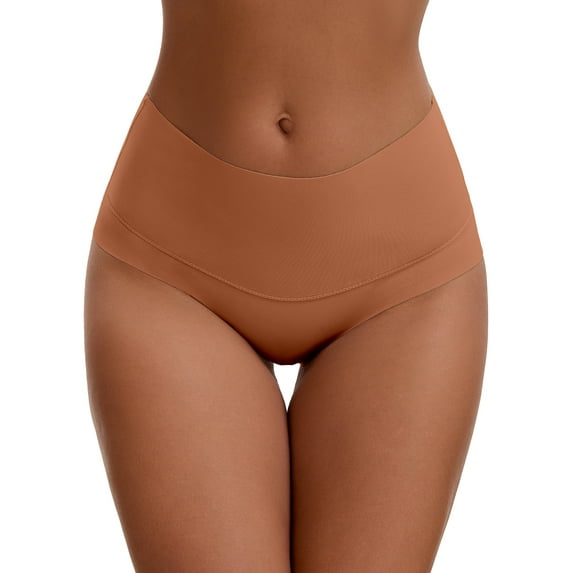 INSPIRE CHIC Women's High Waist Tummy Control Full Coverage Briefs Breathable and Comfortable Panties M Light Orange