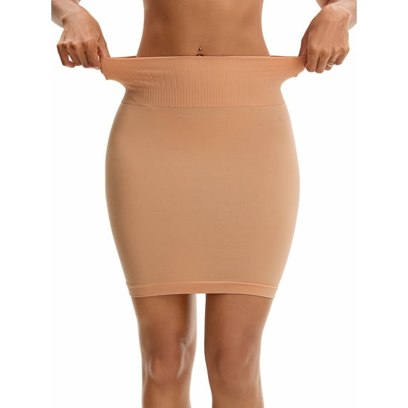 INSPIRE CHIC Women's High Waist Tummy Control Half Slips Slimming Fit Shaping Under Dress L Dark Beige