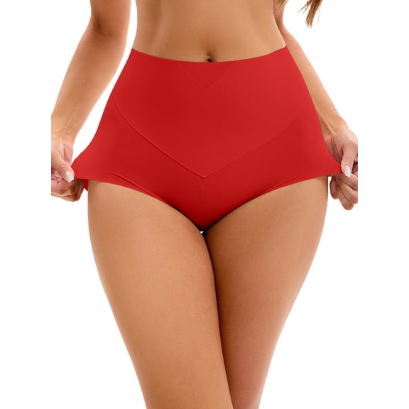 INSPIRE CHIC Women's High Waist Tummy Control Underwear Briefs Flatten Stomach Shaping Panties XL Red