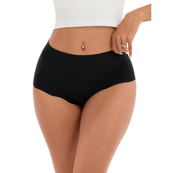 INSPIRE CHIC Women's High-Waisted Full-Coverage Underwear Wave Trim No Trace Briefs XS Black
