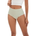 thumbnail image 1 of INSPIRE CHIC Women's High-Waisted Full-Coverage Underwear Wave Trim No Trace Briefs XS Green, 1 of 5
