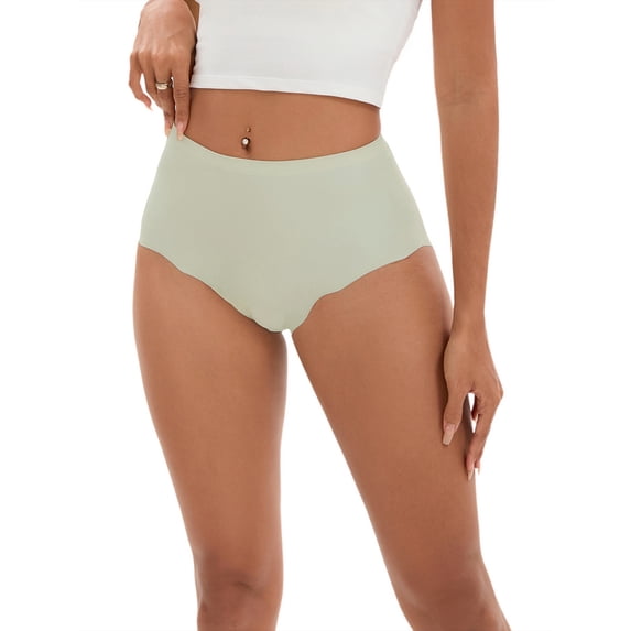 INSPIRE CHIC Women's High-Waisted Full-Coverage Underwear Wave Trim No Trace Briefs XS Green