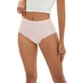 thumbnail image 1 of INSPIRE CHIC Women's High-Waisted Full-Coverage Underwear Wave Trim No Trace Briefs XS Pink, 1 of 5
