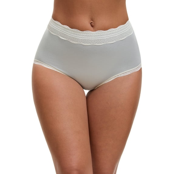 INSPIRE CHIC Women's High Waisted Lace Trim Briefs Cotton Full Coverage Underwear Panties L Green