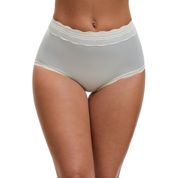 INSPIRE CHIC Women's High Waisted Lace Trim Briefs Cotton Full Coverage Underwear Panties XL Green