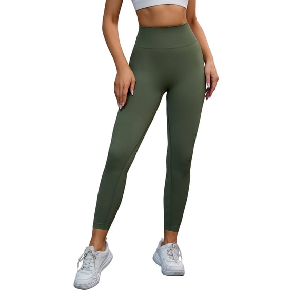 INSPIRE CHIC Women's High Waisted Leggings Tummy Control Cycling Running Workout Pants L Green