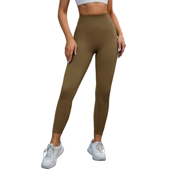 INSPIRE CHIC Women's High Waisted Leggings Tummy Control Cycling Running Workout Pants S Brown