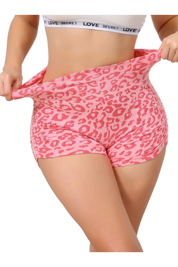 Women's High Waisted Leopard Print Biker Shorts Tummy Control Fitness Athletic Workout Running Gym Shapewear Medium Pink
