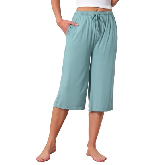 INSPIRE CHIC Women's High Waisted Pajama Shorts Viscose Comfy Soft Knee Length Long Shorts with Pockets L Light Blue