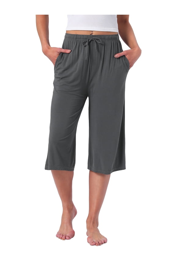 Women's High Waisted Pajama Shorts Viscose Comfy Soft Knee Length Long Shorts with Pockets M Deep Grey