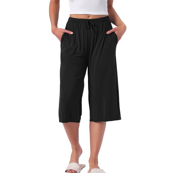 INSPIRE CHIC Women's High Waisted Pajama Shorts Viscose Comfy Soft Knee Length Long Shorts with Pockets S Black