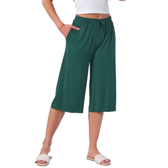 INSPIRE CHIC Women's High Waisted Pajama Shorts Viscose Comfy Soft Knee Length Long Shorts with Pockets S Green