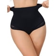thumbnail image 1 of INSPIRE CHIC Women's High Waisted Shapewear Thong Tummy Control Slimming Ice Silk Elegant Lace Underwear XX-Large Black, 1 of 5
