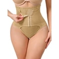thumbnail image 1 of INSPIRE CHIC Women's High Waisted Tummy Control Bodyshaper Panties Thong with Front Hook Closure 3X-Large Beige, 1 of 5