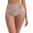 thumbnail image 1 of INSPIRE CHIC Women's High-Waisted Tummy Control Butt Lifting Briefs Lace Trim Comfortable and Breathable Panties M Light Brown, 1 of 6