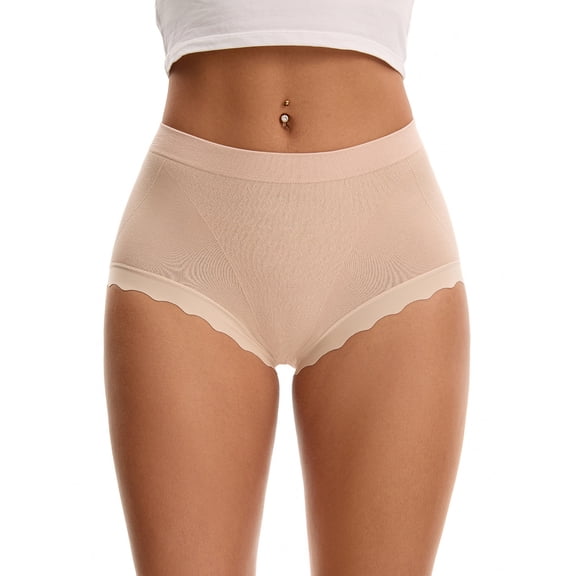 INSPIRE CHIC Women's High Waisted Underpantys Breathable Tummy Control Briefs L Light Beige