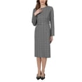 thumbnail image 1 of INSPIRE CHIC Women's Houndstooth Plaid Dress Long Sleeve Belted Business Office Pencil Dresses S Grey Black, 1 of 5